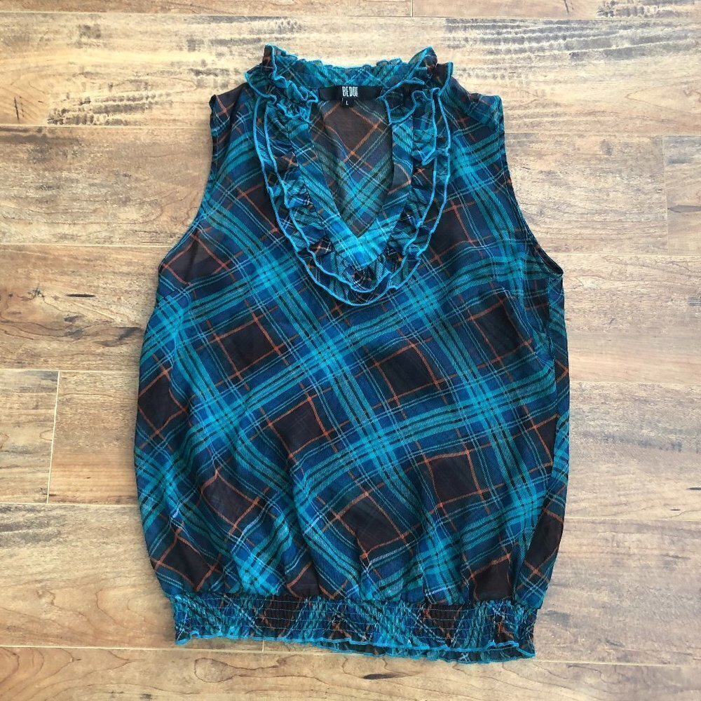 𝅺BEDO Femme Tartan Inspired Sheer Sleeveless Blouse